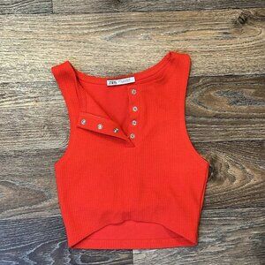Zara - SMALL - Red Ribbed Tank/Crop Top - Women’s